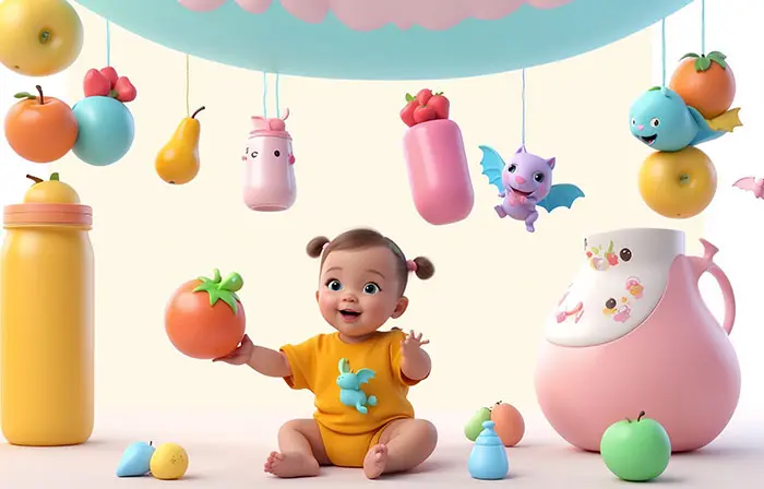 Sweet Baby Playing 3D Character Illustration